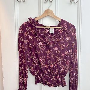 Faded Glory Medium (Size 8/10) Deep Plum Long Sleeve Blouse